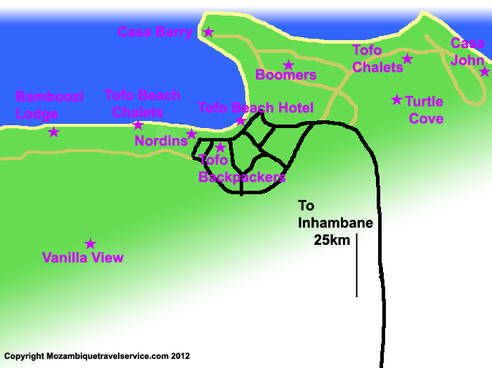 Tofo accommodation map