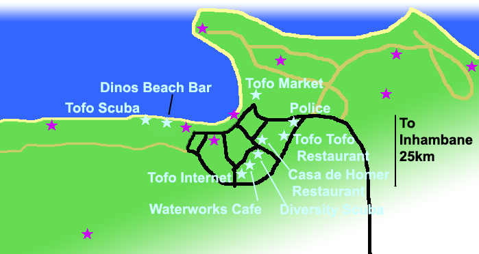 Map of Tofo Mozambique