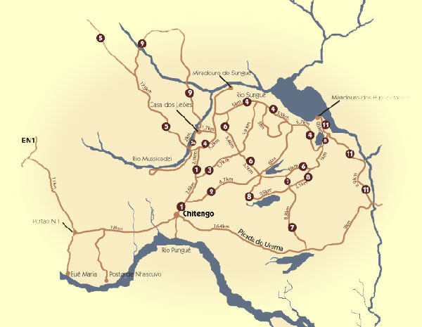 Map of Gorongosa  National Park Mozambique