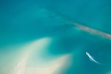 Birds eye view of boat in sea