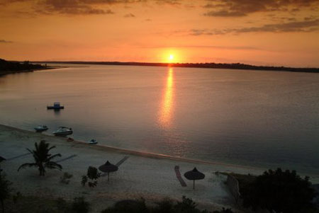 Sunset over the lagoon at Beline from Mahalane Lodge Mozambique